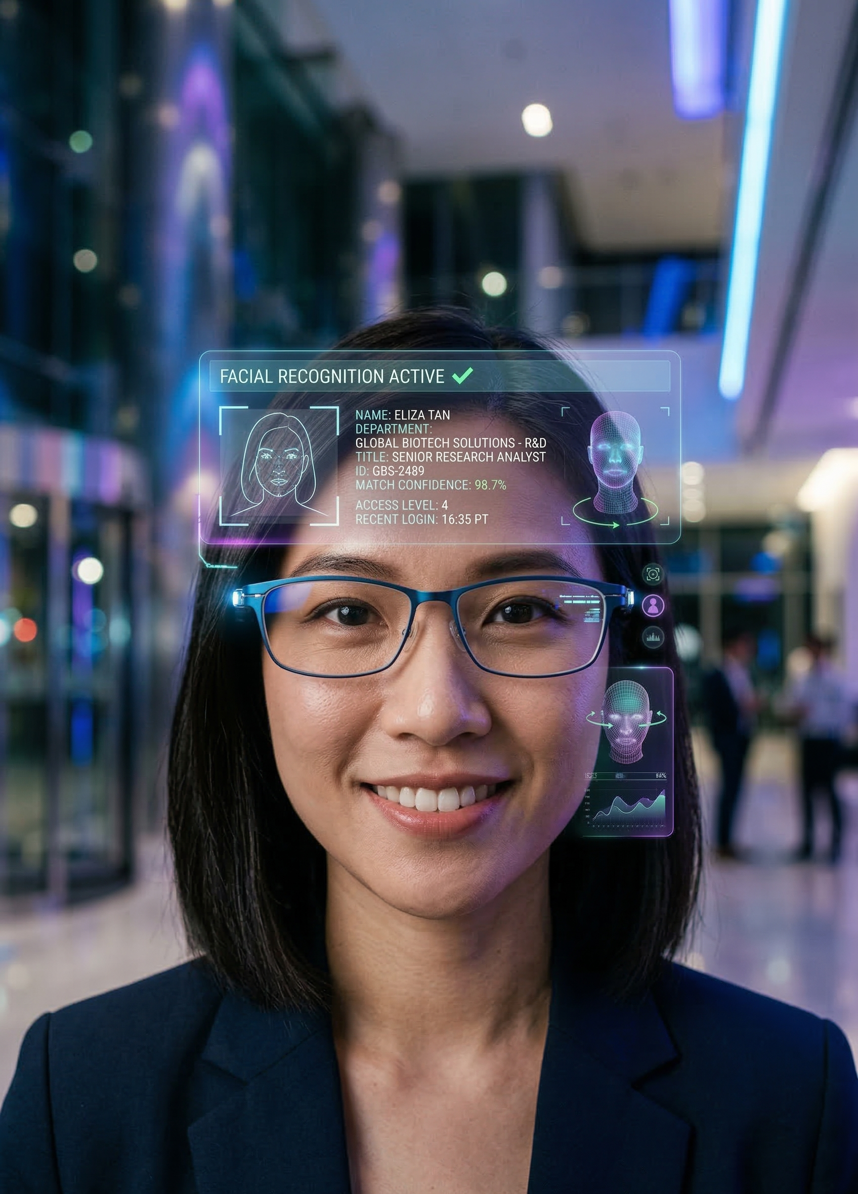 Nhân viên được nhận diện và hiển thị thông tin trên kính thông minh